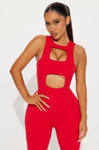 Playing Me Jumpsuit - Red sold by Fashion Nova