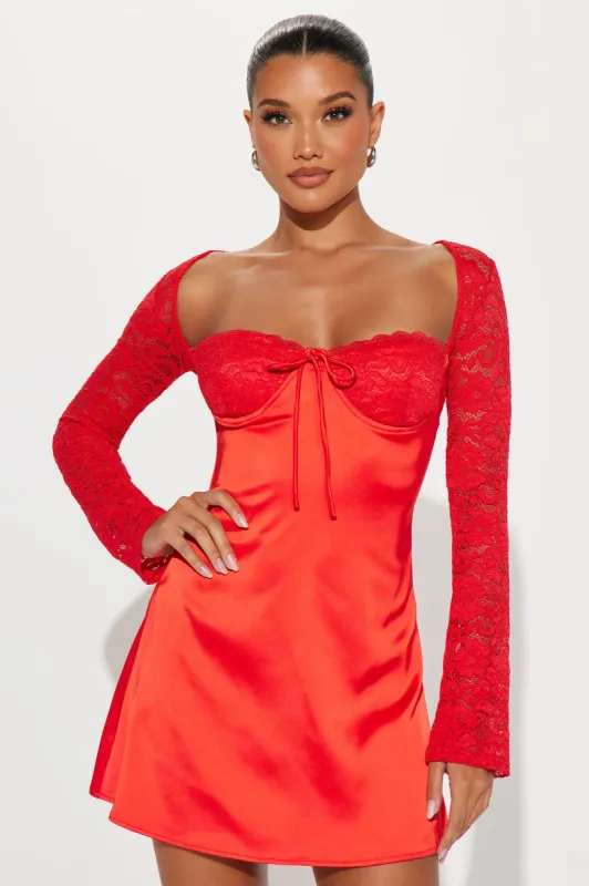 All Yours Satin Mini Dress - Red sold by Fashion Nova