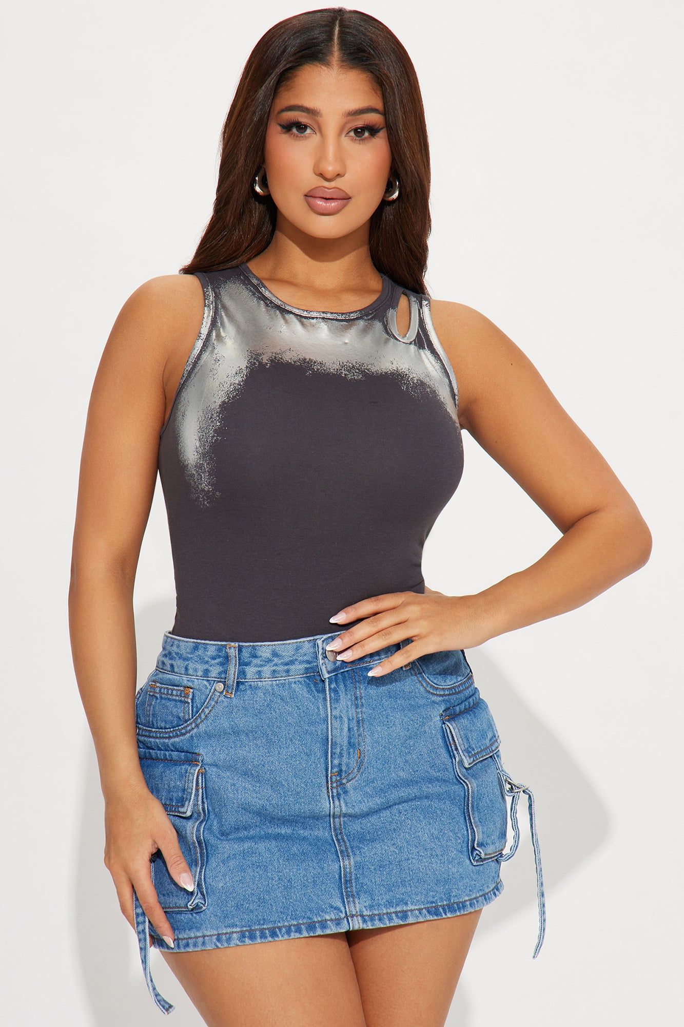 Bold Moves Metallic Bodysuit - Charcoal/combo sold by Fashion Nova product image thumbnail 3