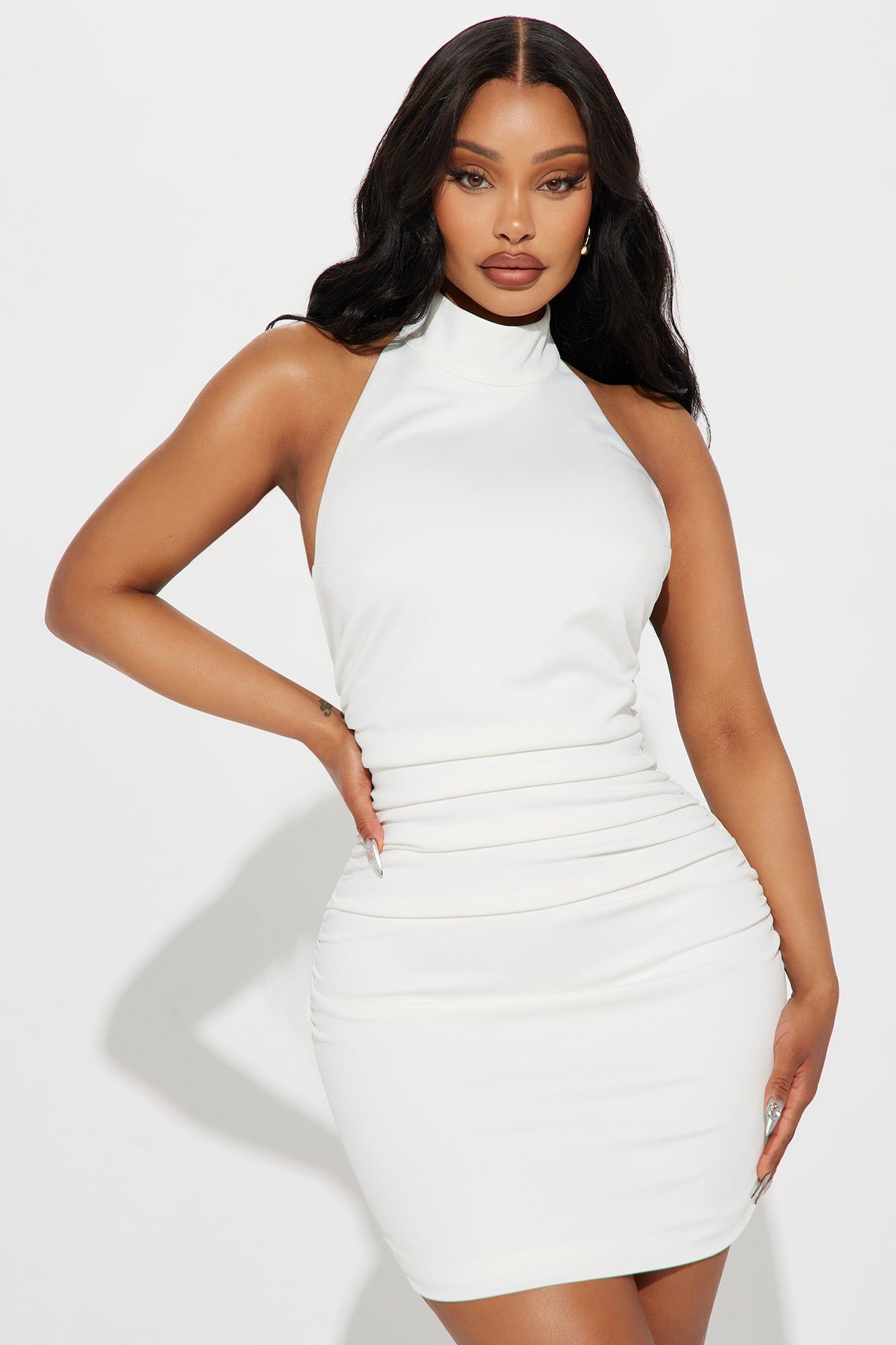 Allison Ruched Mini Dress - White sold by Fashion Nova
