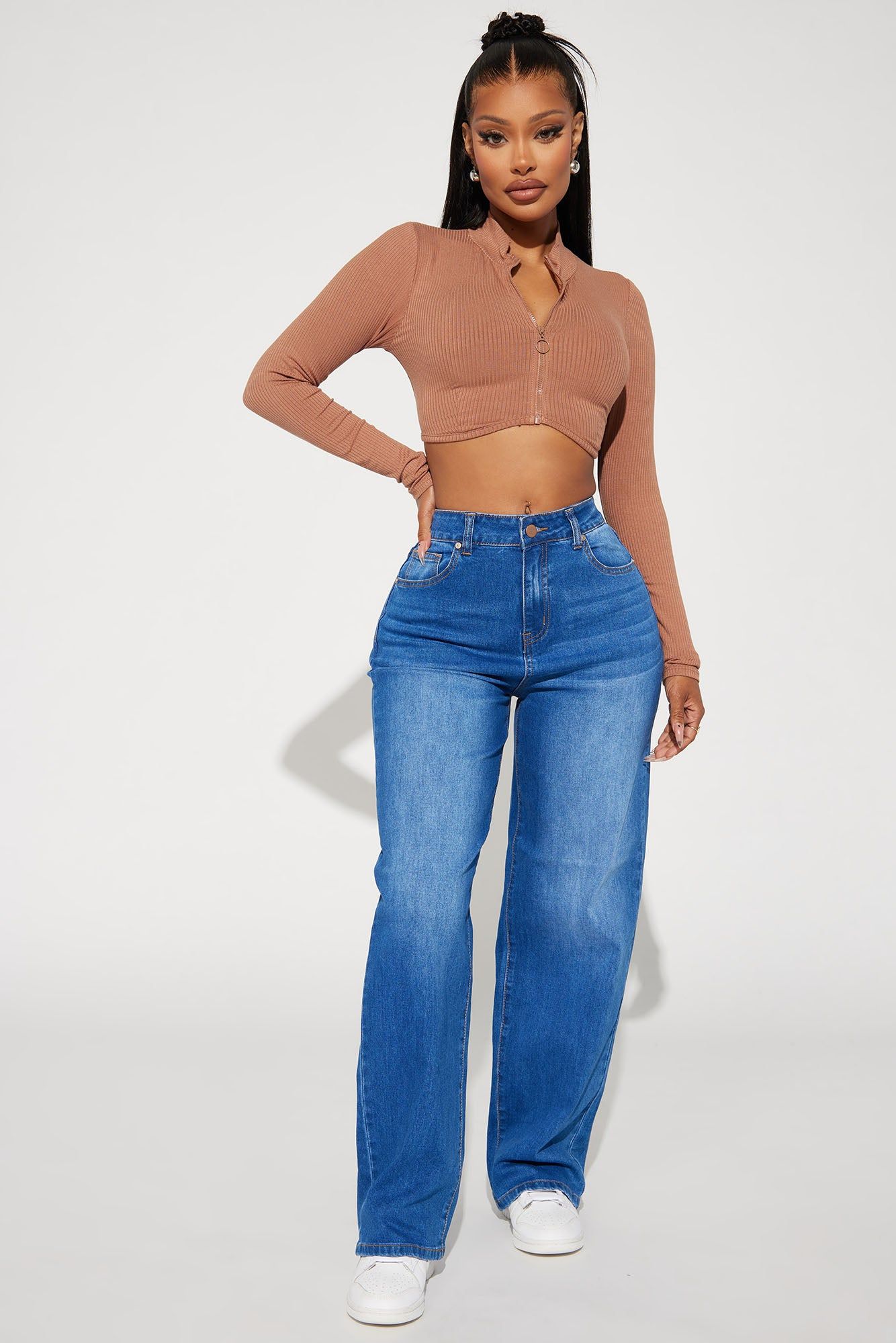 Nikita Ribbed Zip Up Top - Taupe sold by Fashion Nova product image thumbnail 2