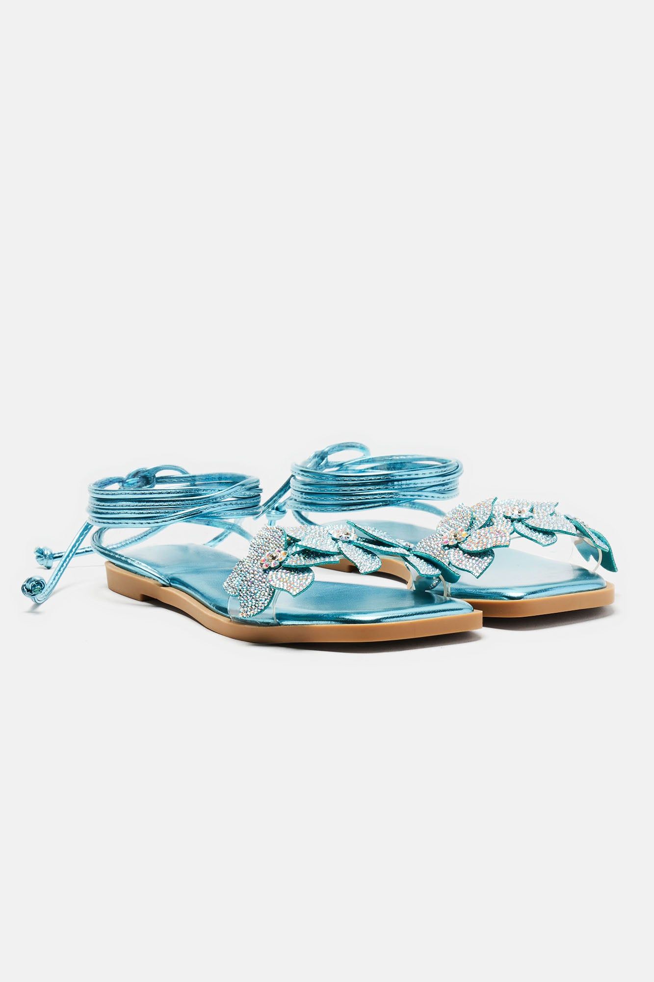 This Is Me Embellished Wrap Up Flat Sandals - Blue sold by Fashion Nova product image thumbnail 5