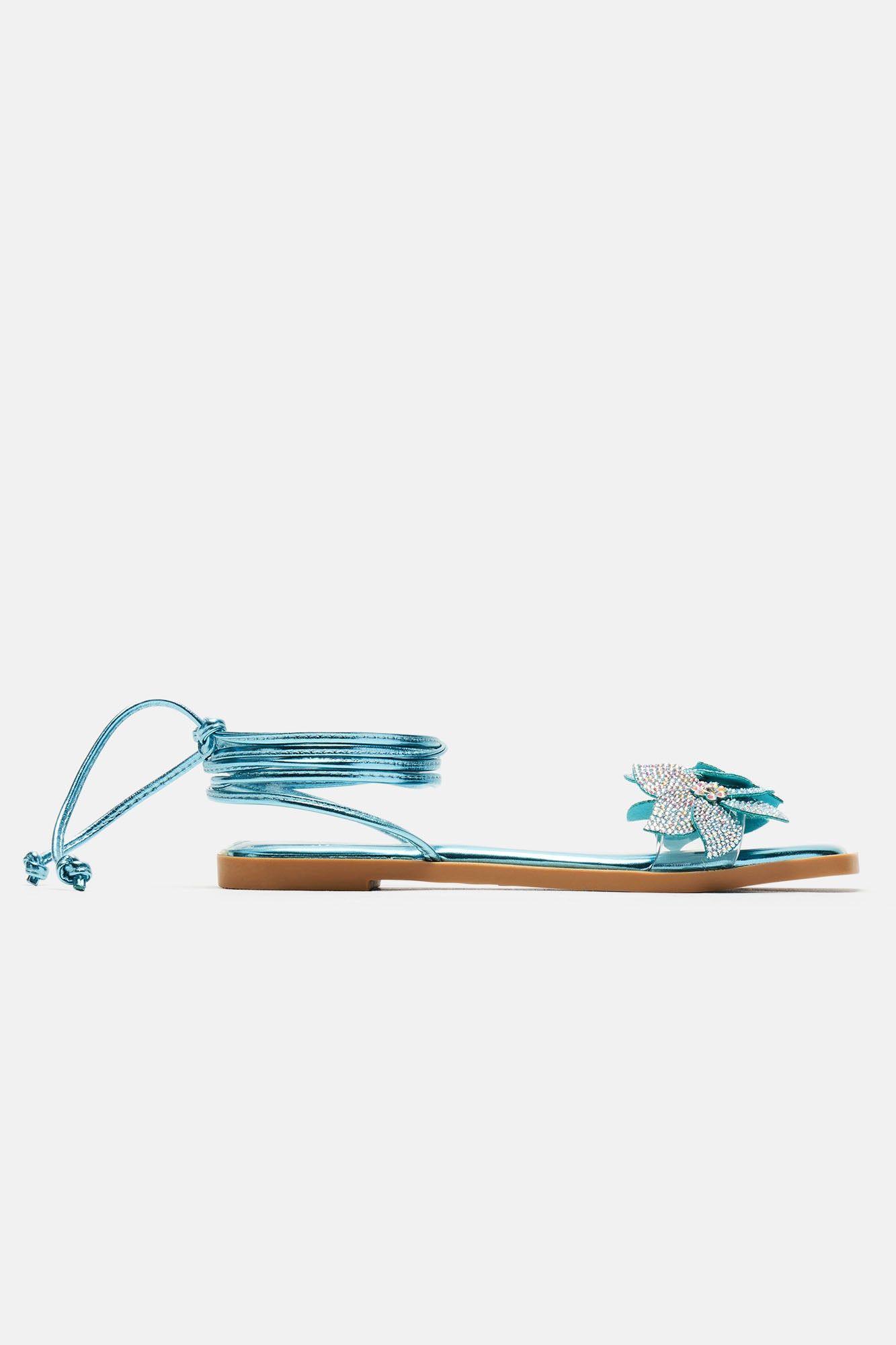 This Is Me Embellished Wrap Up Flat Sandals - Blue sold by Fashion Nova product image thumbnail 4