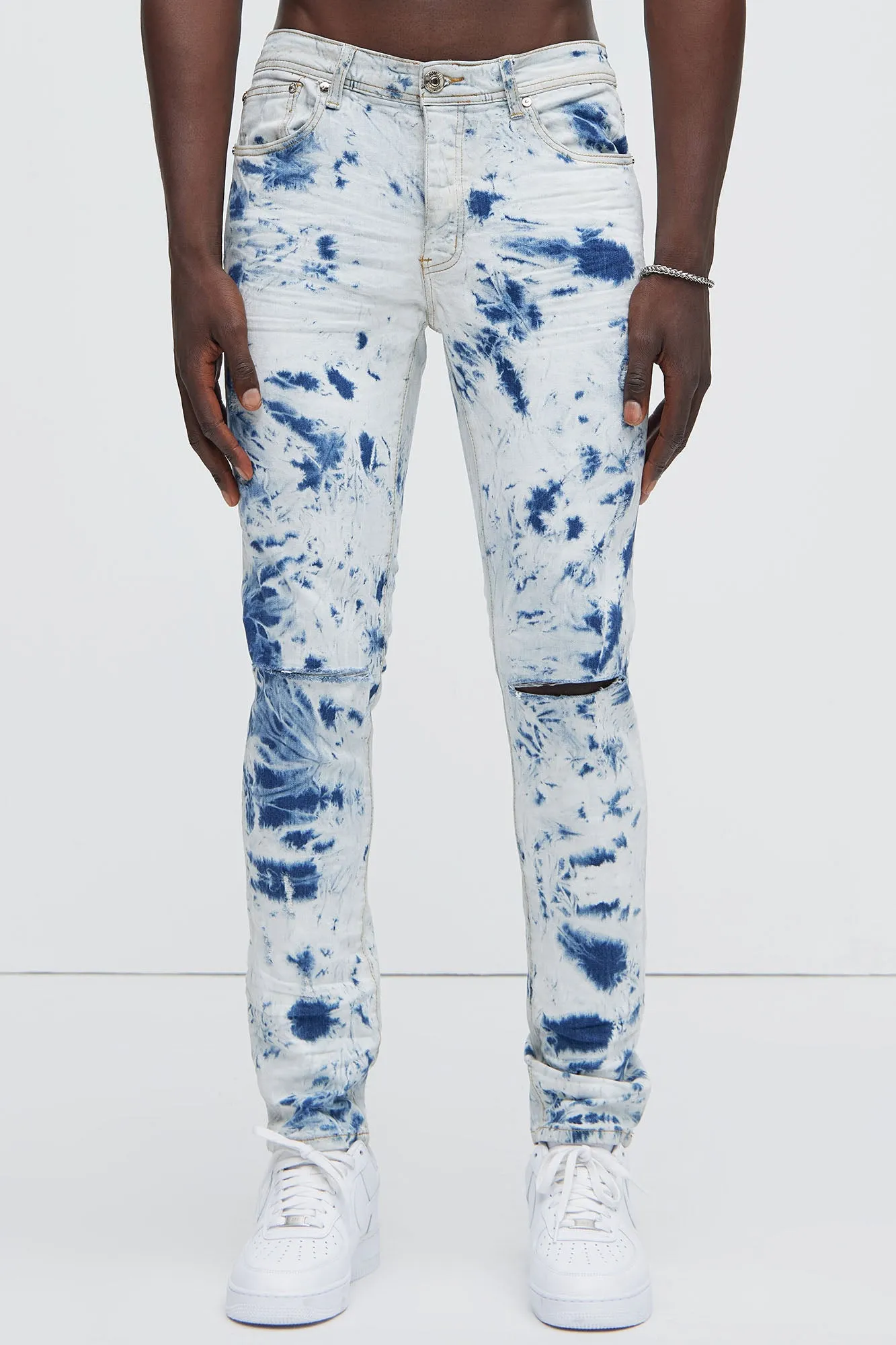 Drop It Bleached Stacked Skinny Jeans - Bleach Blue Wash sold by Fashion Nova