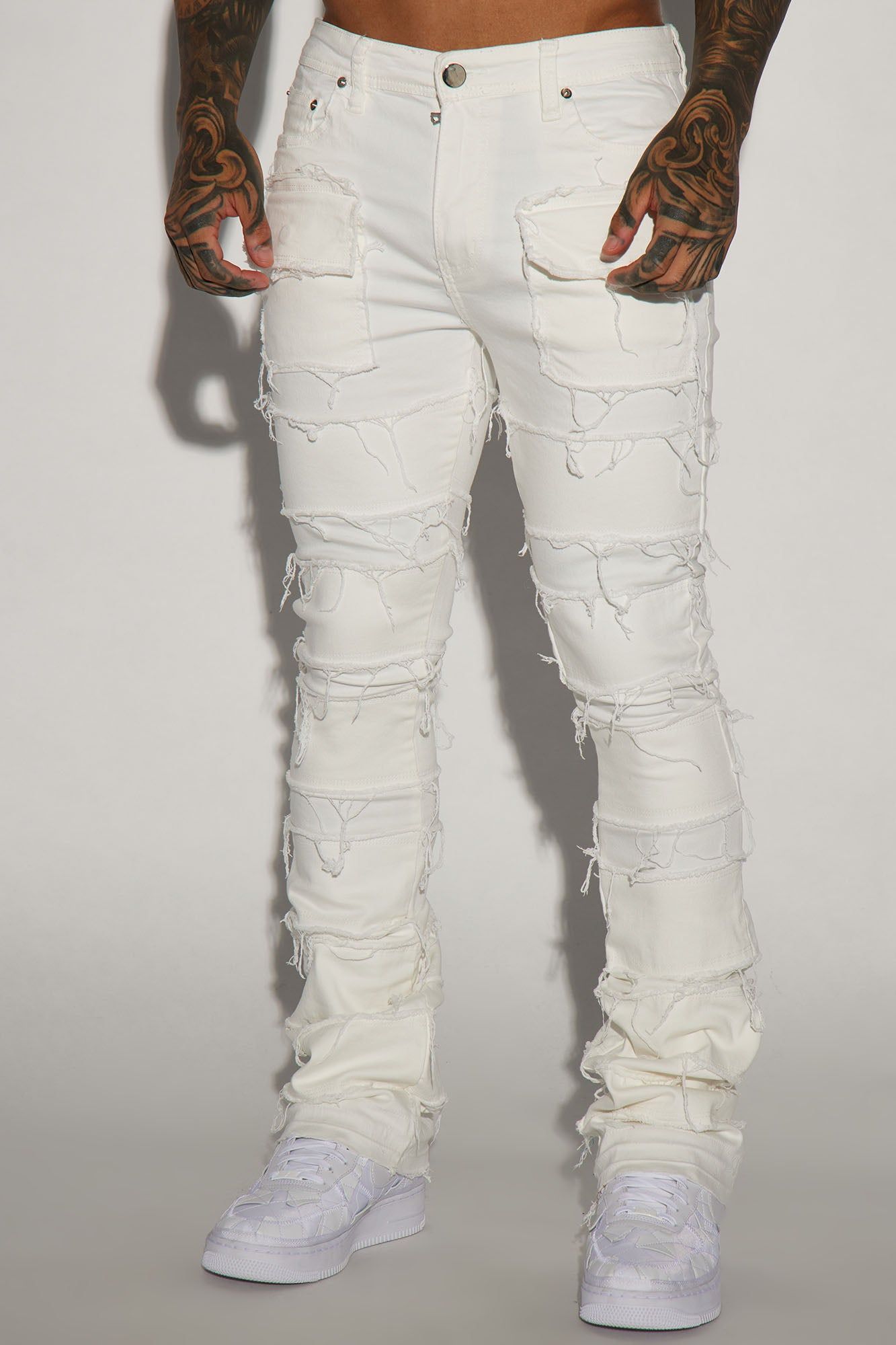 Keep It Going Fray Stacked Skinny Flare Jeans - White sold by Fashion Nova product image thumbnail 4