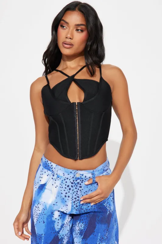 Victoria Bandage Corset Top - Black sold by Fashion Nova
