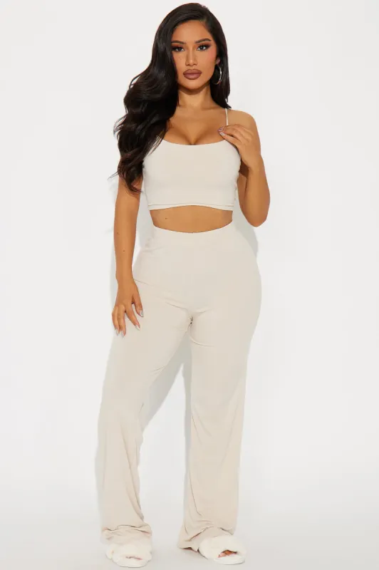 Sleepy Mood Ribbed PJ Pant Set - Oatmeal sold by Fashion Nova