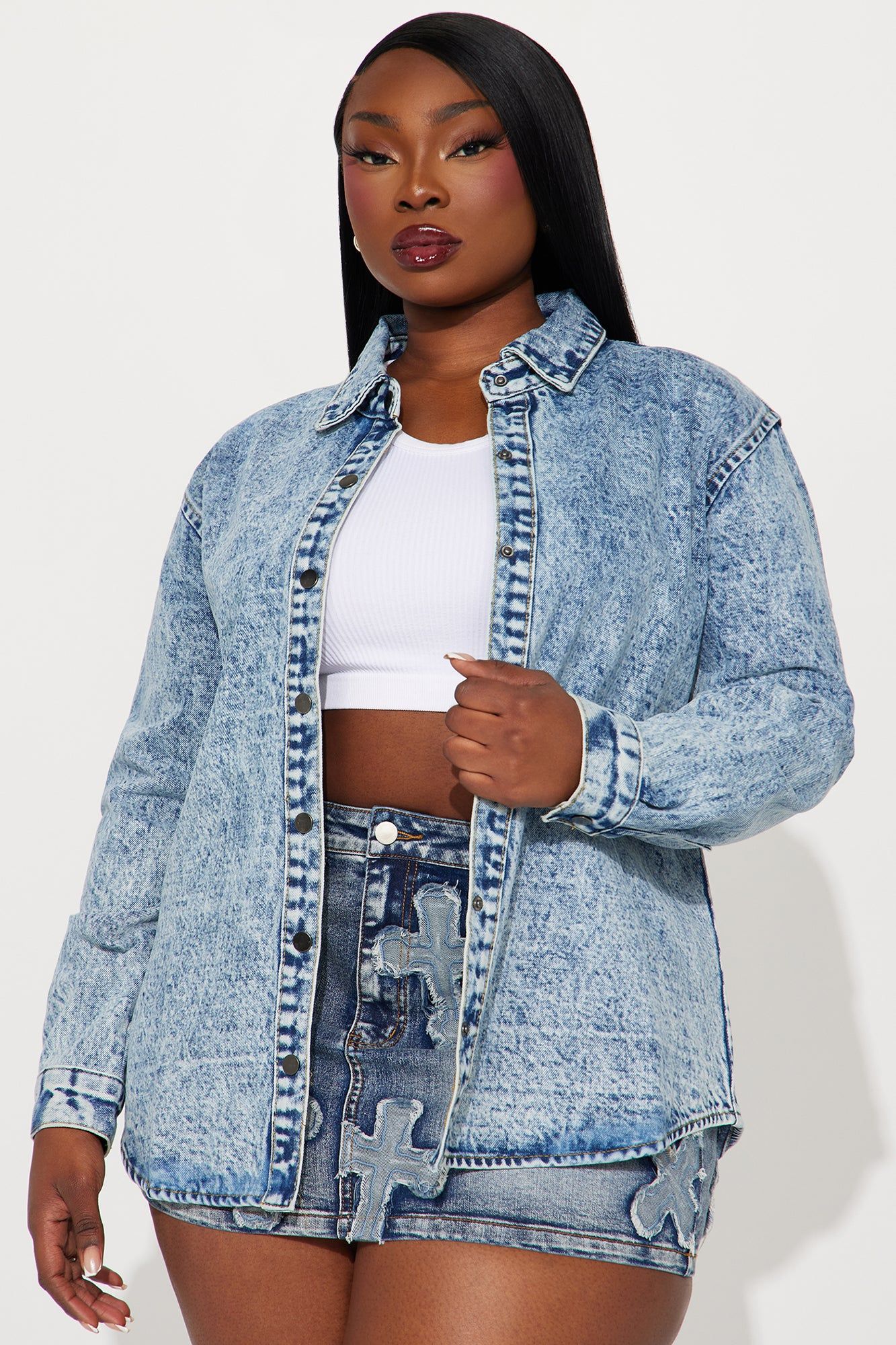 Roisin Washed Denim Shirt - Acid Wash Blue sold by Fashion Nova product image thumbnail 4