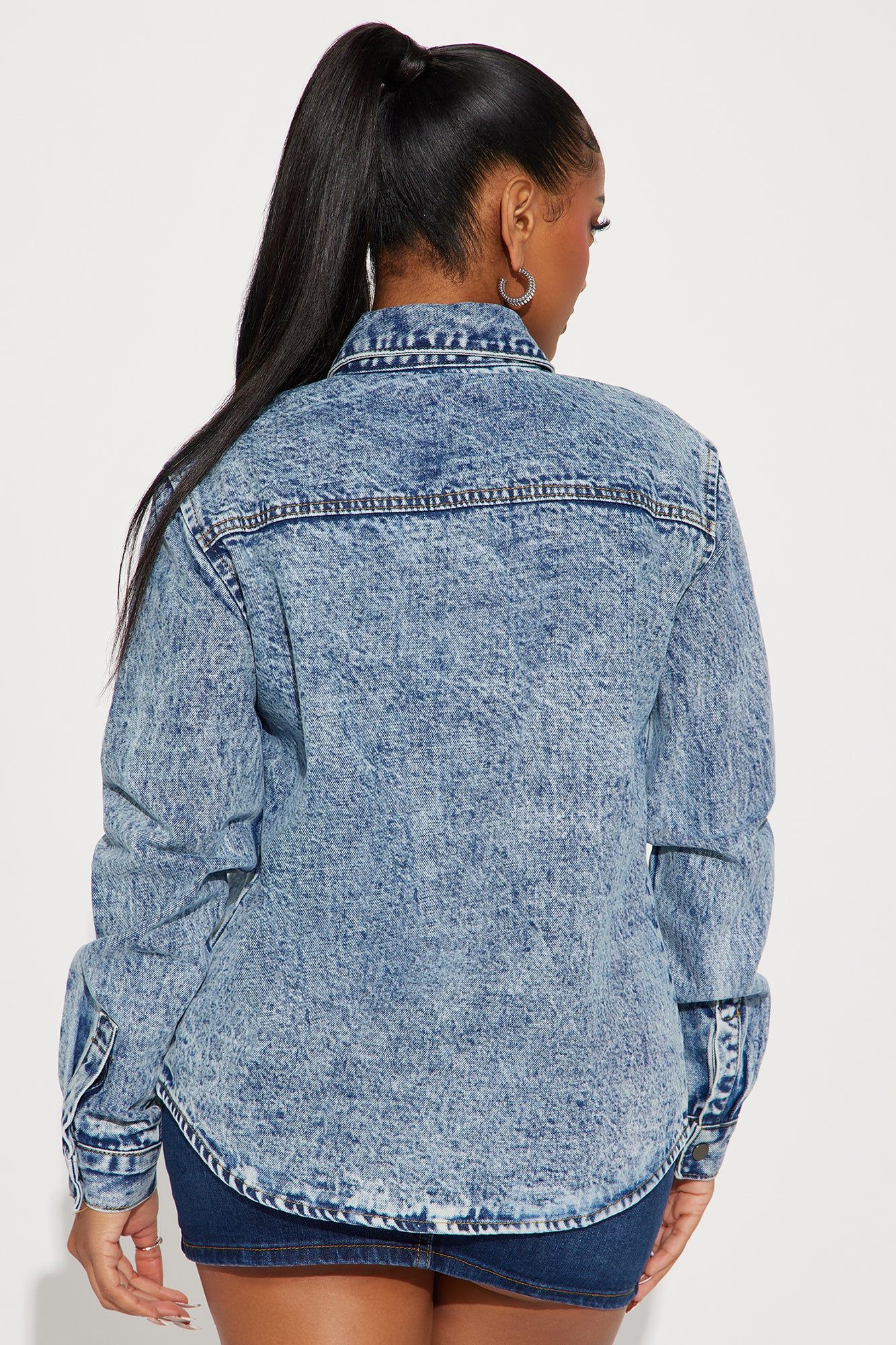 Roisin Washed Denim Shirt - Acid Wash Blue sold by Fashion Nova product image thumbnail 3