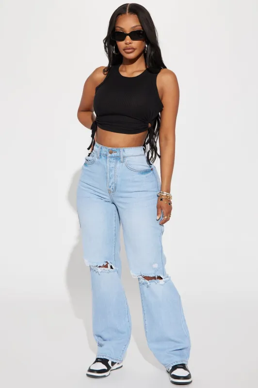 Main Squeeze Non Stretch Ripped Straight Leg Jean - Light Wash sold by Fashion Nova