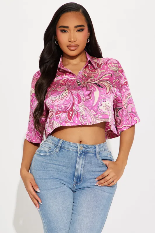 Summer Fun Satin Shirt - Pink/combo sold by Fashion Nova
