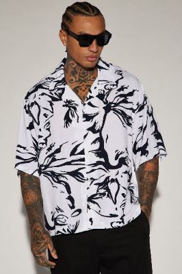 Jet Cropped Button Up Shirt - White/Black sold by Fashion Nova