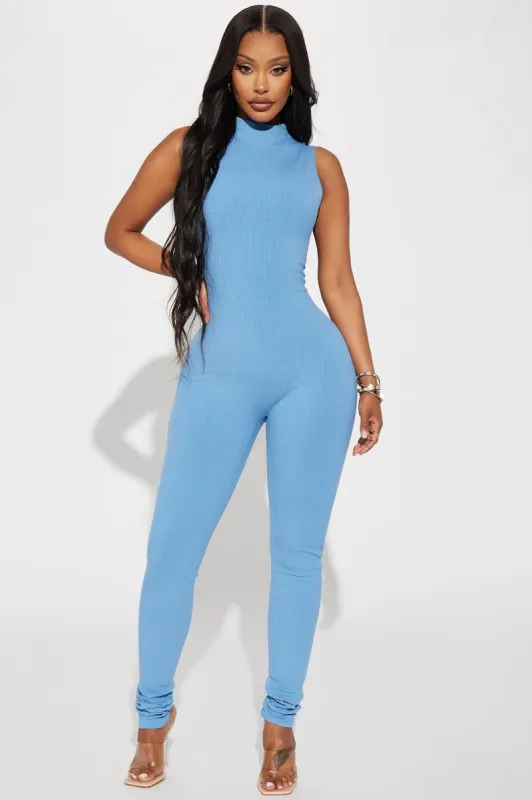 Amber Snatched Jumpsuit - Dusty Blue sold by Fashion Nova