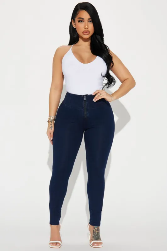 Getting Every Angle Knit Denim Skinny Jeans - Dark Wash sold by Fashion Nova