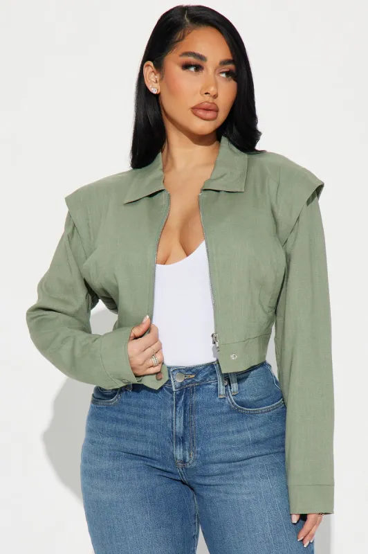 Keep It Light Hearted Linen Jacket - Olive sold by Fashion Nova
