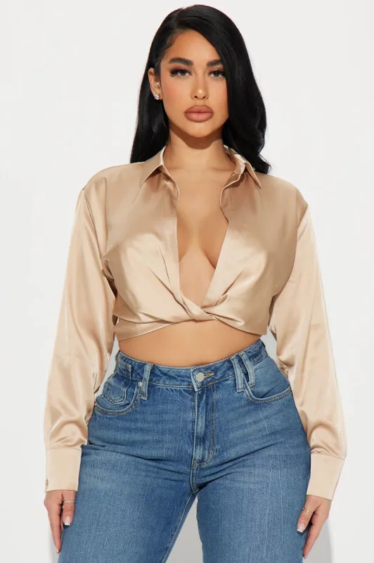 Shelly Satin Blouse Top - Sand sold by Fashion Nova
