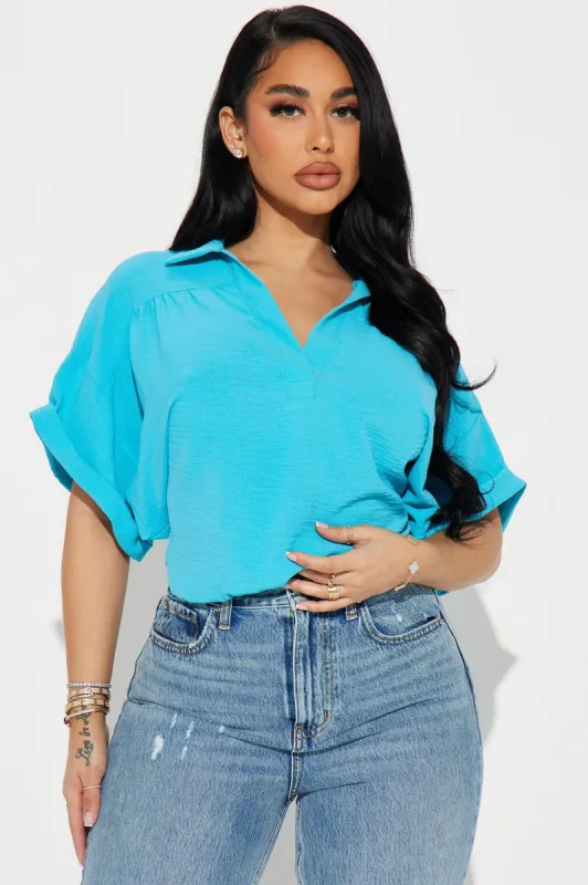 Breezy Day Blouse Top - Aqua sold by Fashion Nova