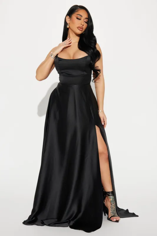 Clara Satin Maxi Dress - Black sold by Fashion Nova