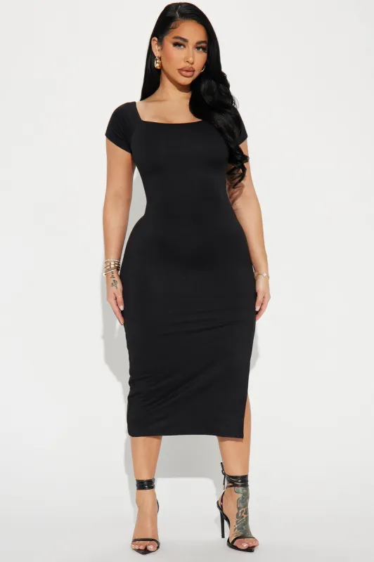 Gina Double Lined Midi Dress - Black sold by Fashion Nova