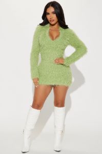 Liliana Fuzzy Sweater Mini Dress - Chartreuse sold by Fashion Nova
