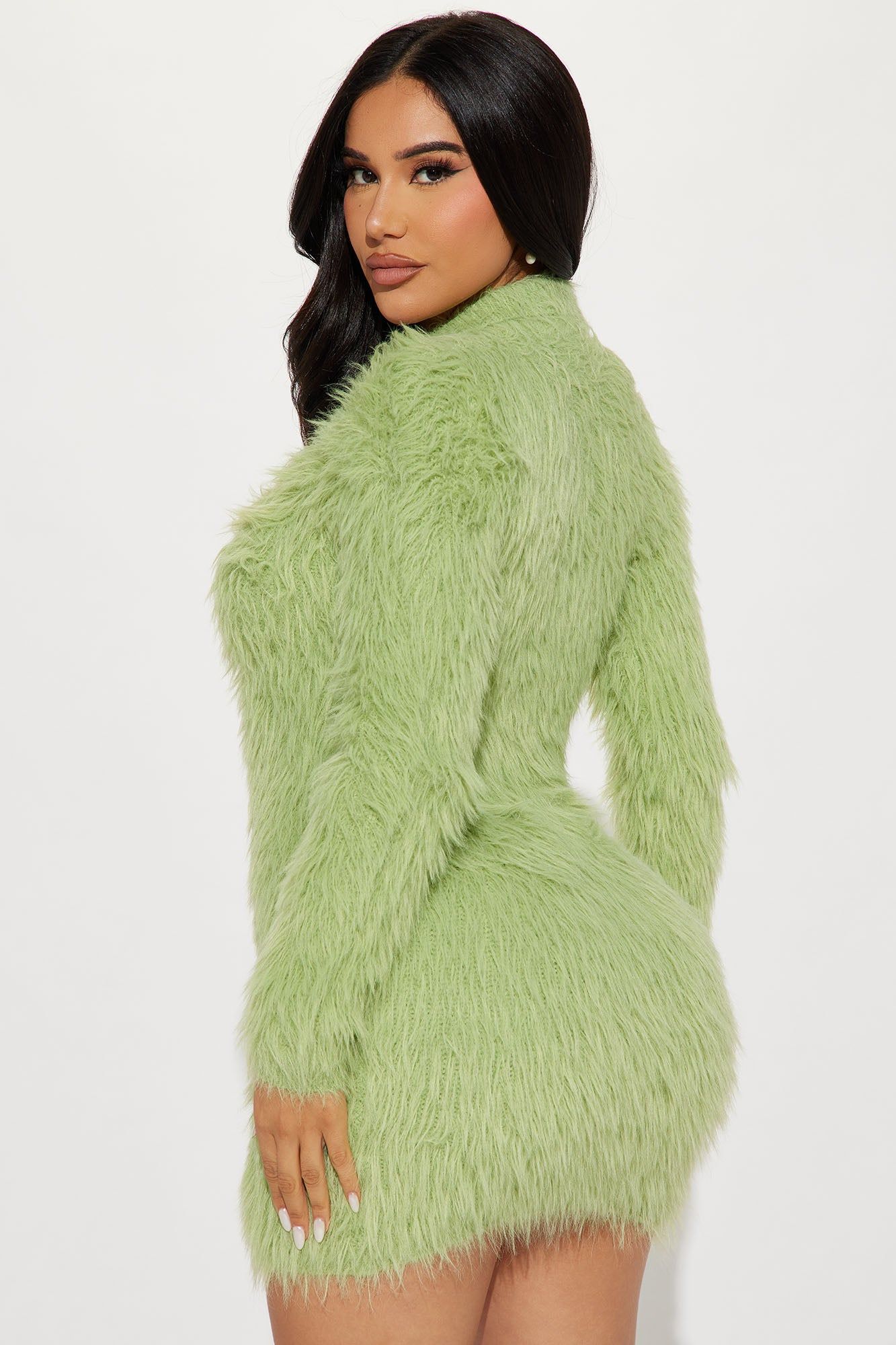 Liliana Fuzzy Sweater Mini Dress - Chartreuse sold by Fashion Nova product image thumbnail 3