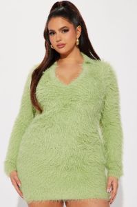 Liliana Fuzzy Sweater Mini Dress - Chartreuse sold by Fashion Nova