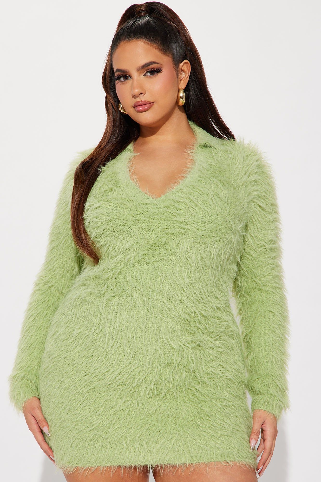 Liliana Fuzzy Sweater Mini Dress - Chartreuse sold by Fashion Nova product image thumbnail 4