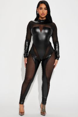 Make It Spicy Faux Leather Jumpsuit  - Black sold by Fashion Nova