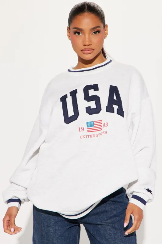 USA Blessed Crew Neck Sweatshirt - Heather Grey sold by Fashion Nova