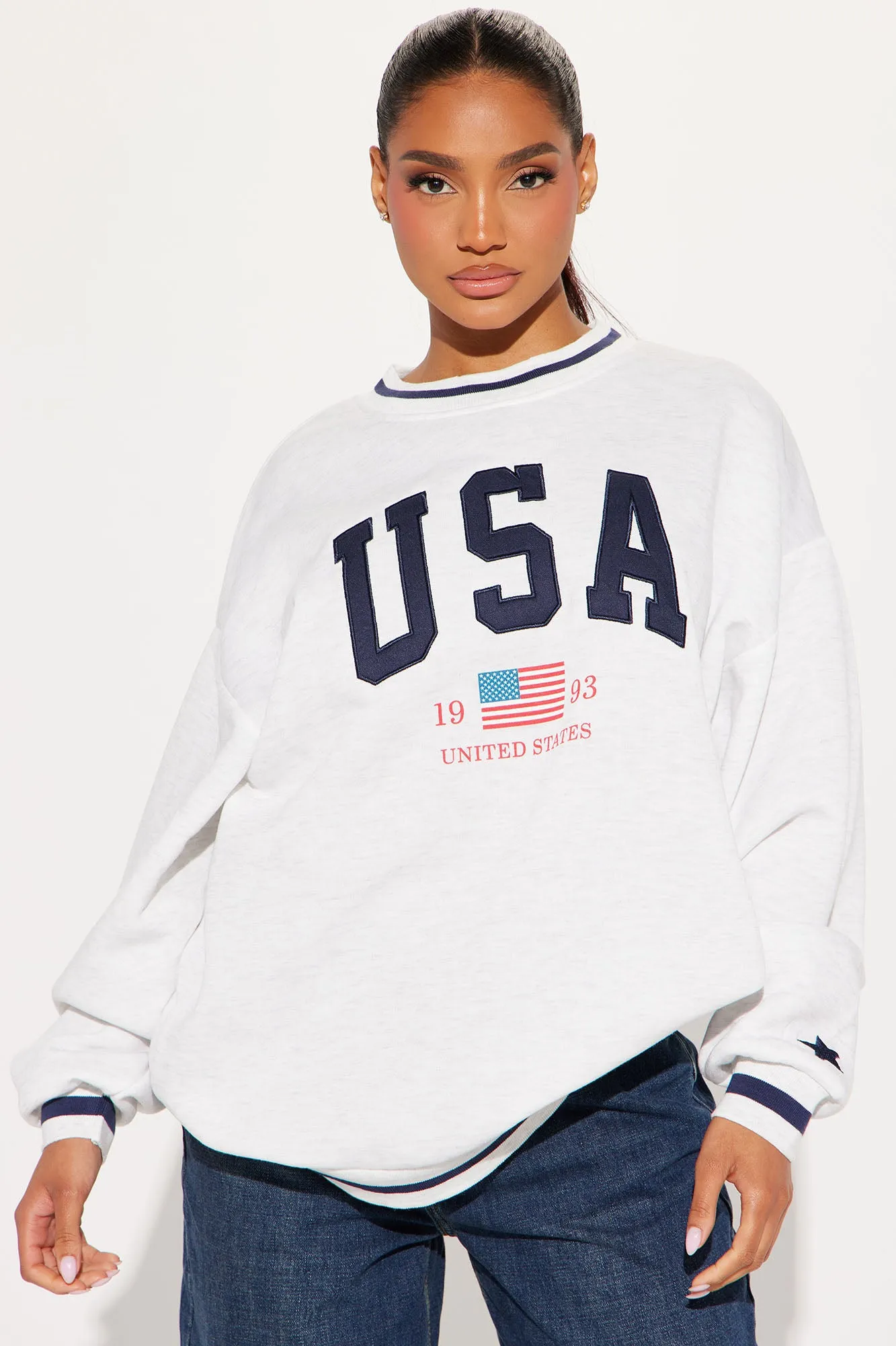USA Blessed Crew Neck Sweatshirt - Heather Grey sold by Fashion Nova