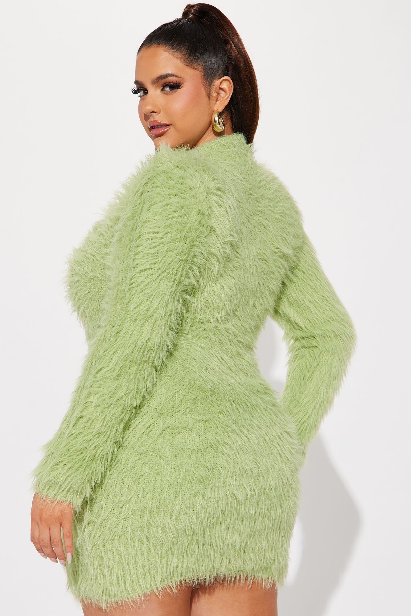 Liliana Fuzzy Sweater Mini Dress - Chartreuse sold by Fashion Nova product image thumbnail 6