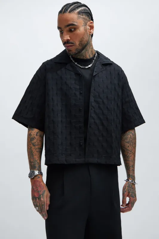 Tracer Textured Cropped Shirt - Black sold by Fashion Nova