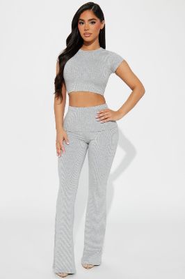 Tamara Snatched Pant Set - Heather Grey sold by Fashion Nova