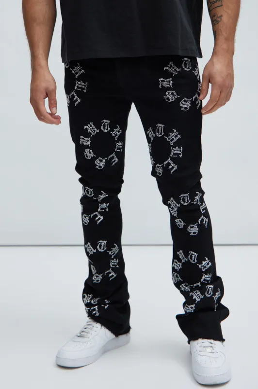 Bling My Line Stacked Skinny Flare Pants - Black/Silver sold by Fashion Nova