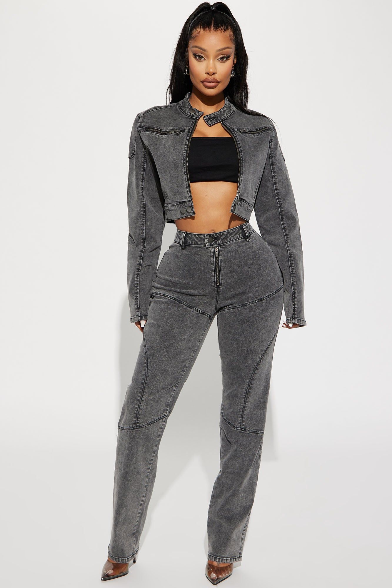On The Road Stretch Straight Leg Jeans - Black Wash sold by Fashion Nova