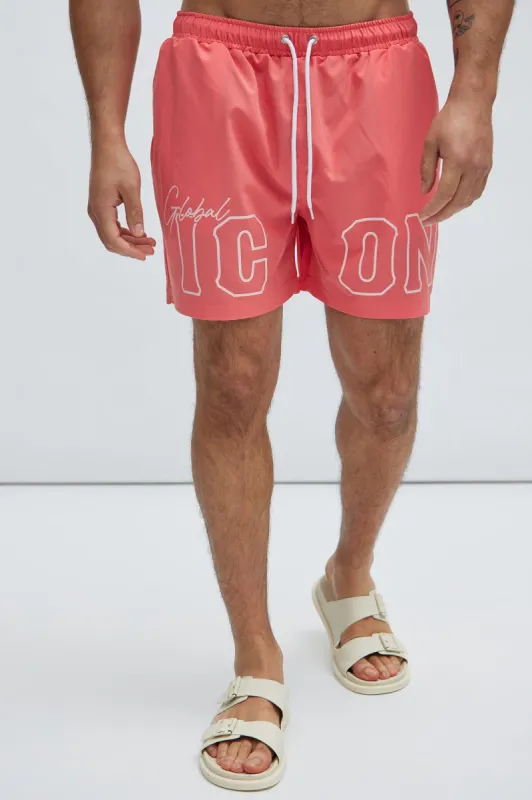 Global Icon Swim Trunks - Red sold by Fashion Nova