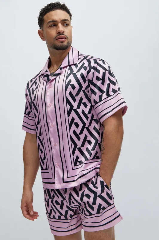 Bixby Geometric Shirt - Black/Pink made by Fashion Nova