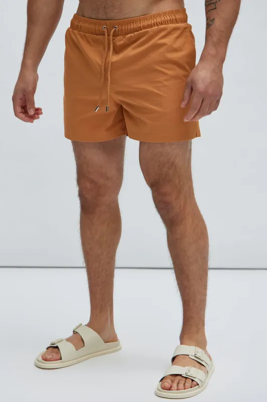 Montez Stretch Swim Trunk Short - Tan sold by Fashion Nova