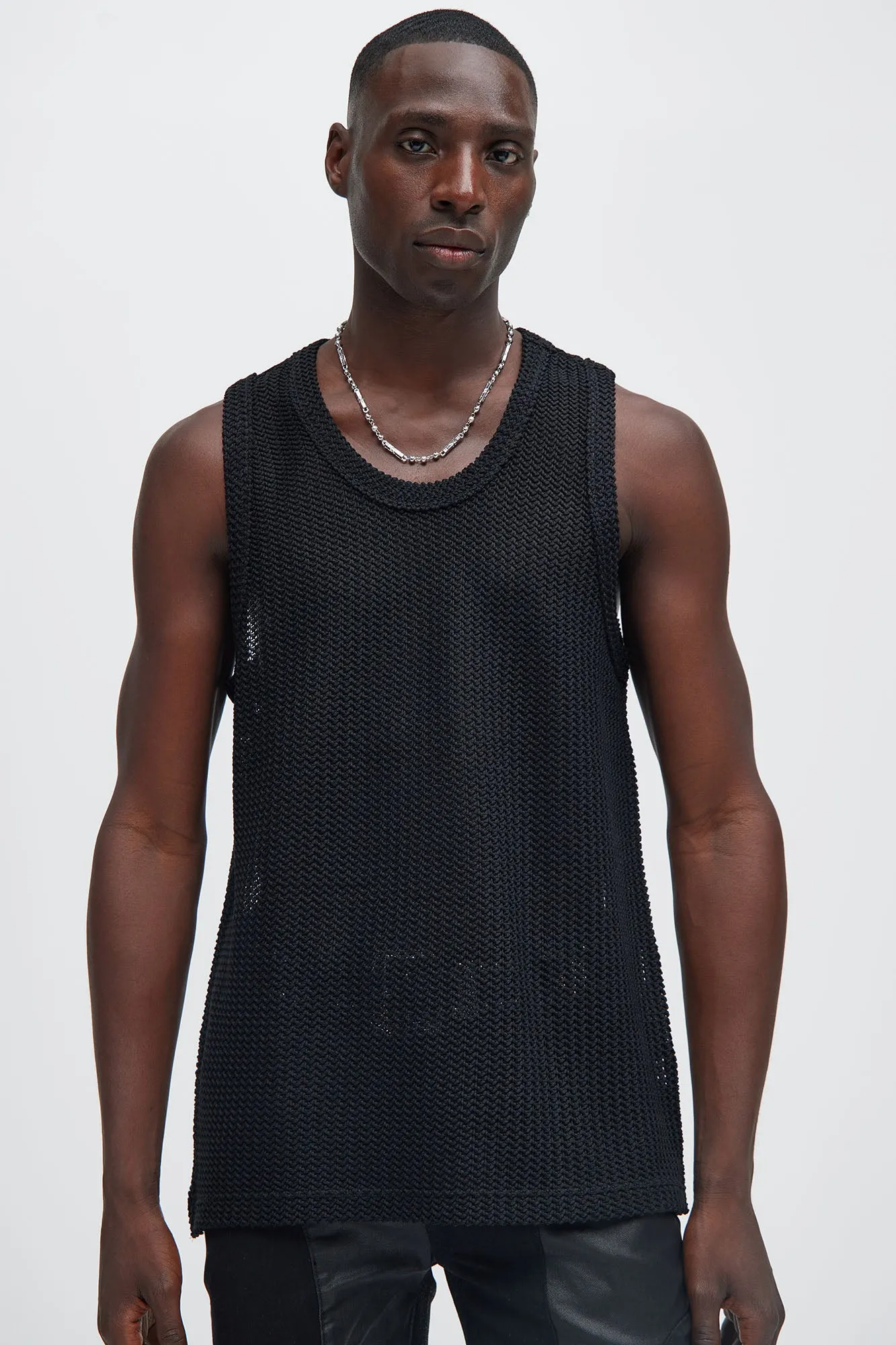 Open Knit Sweater Tank - Black sold by Fashion Nova