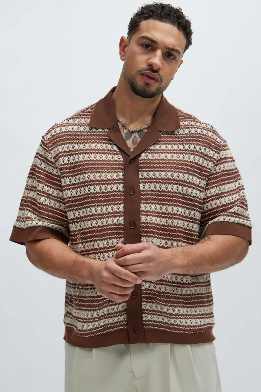 Mario Textured Shirt - Brown/combo sold by Fashion Nova
