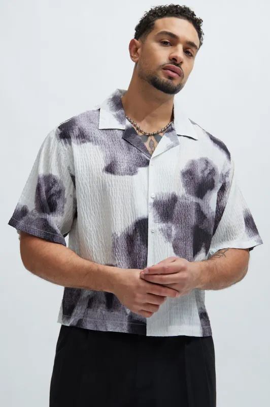 In The Smoke Button Up Shirt - White/combo sold by Fashion Nova