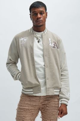 LA Palm Tree Varsity Jacket - Tan made by Fashion Nova