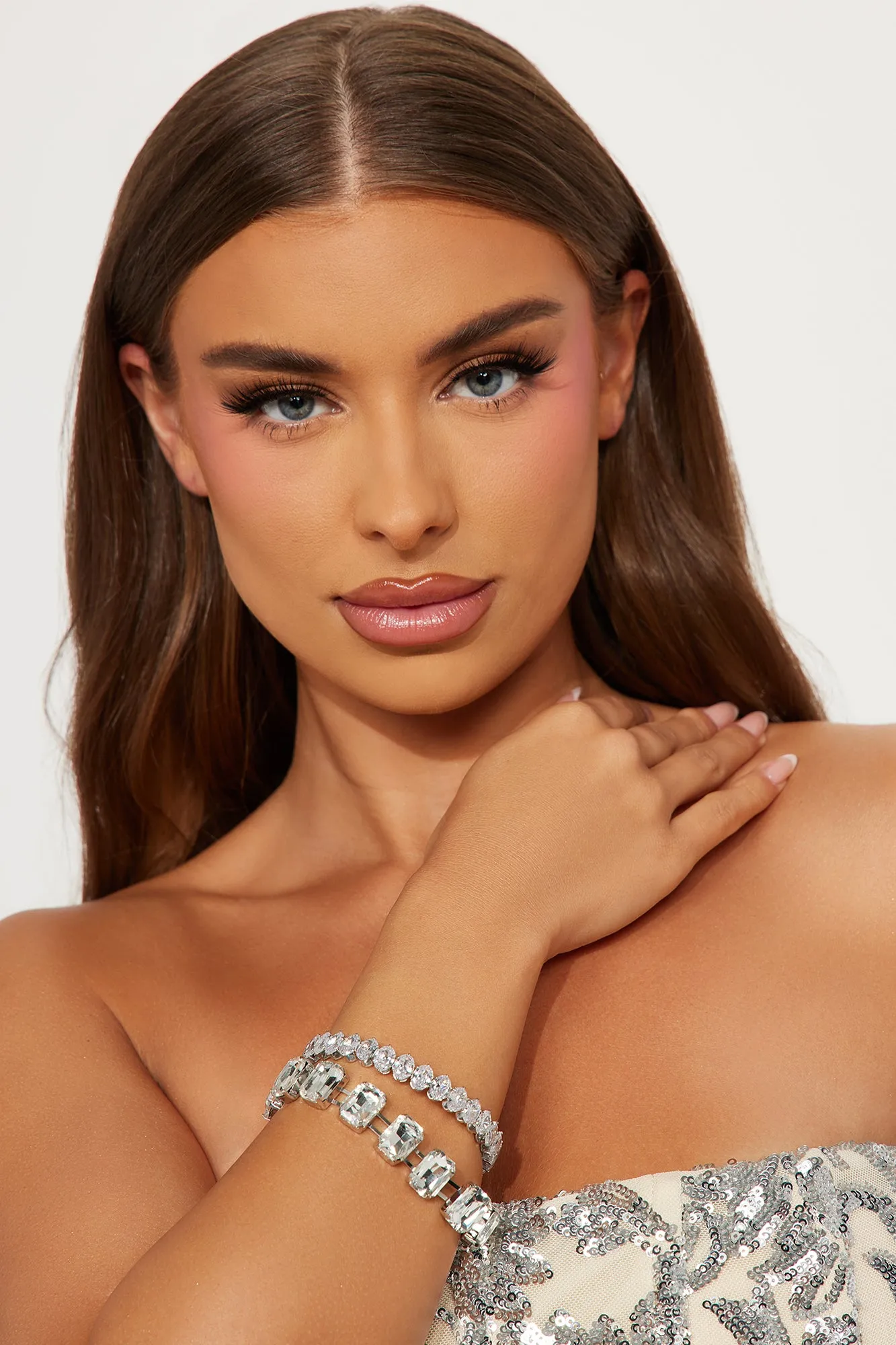 Richer Than Rich Rhinestone Bracelet Set - Silver sold by Fashion Nova product image thumbnail 2