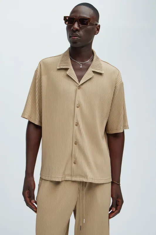 Potential Pleated Shirt - Tan sold by Fashion Nova