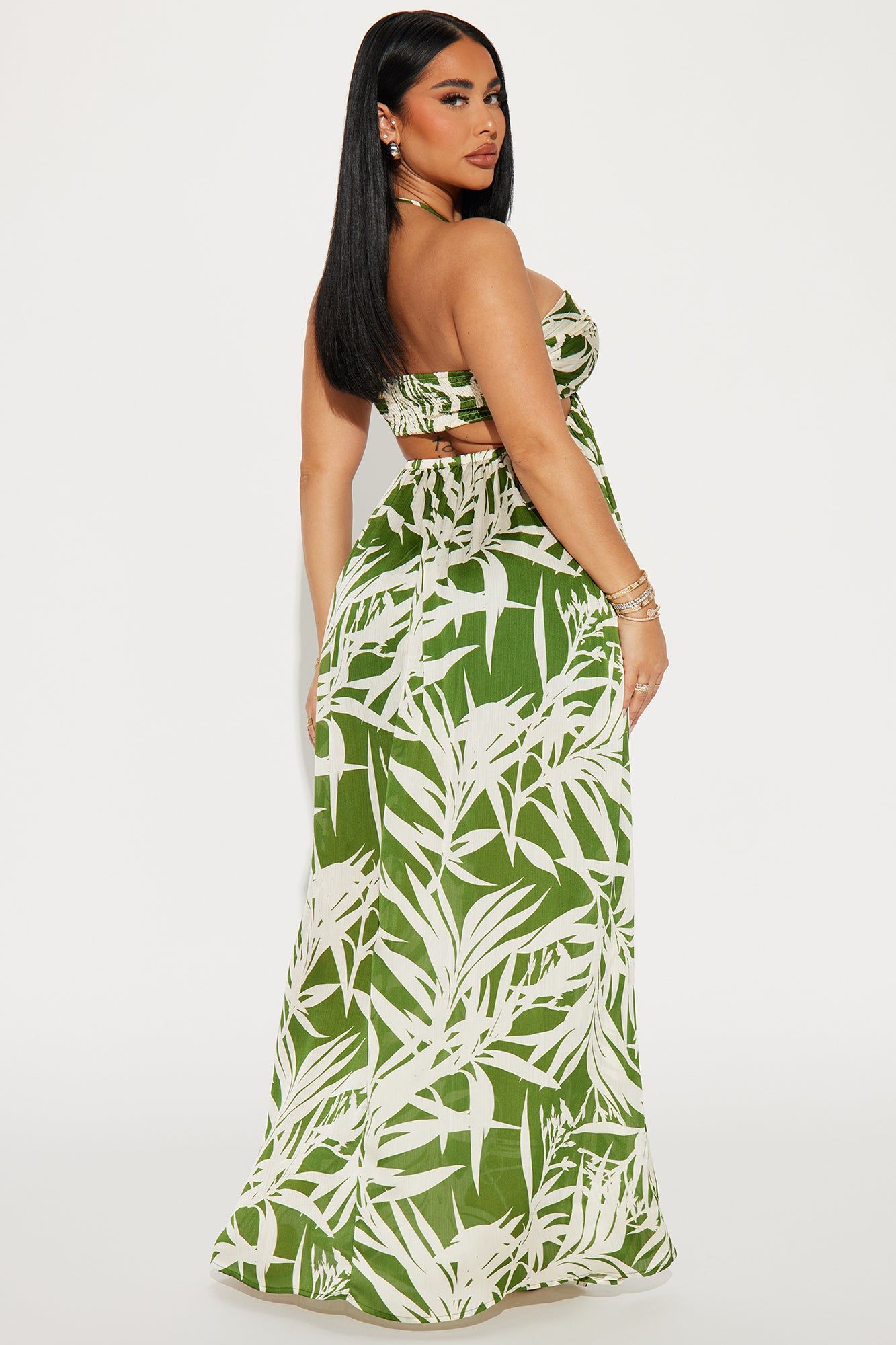 Tropical Satin Maxi Dress - Green/combo sold by Fashion Nova product image thumbnail 3