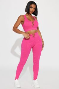 Never Looking Back Ribbed Active Set  - Fuchsia sold by Fashion Nova