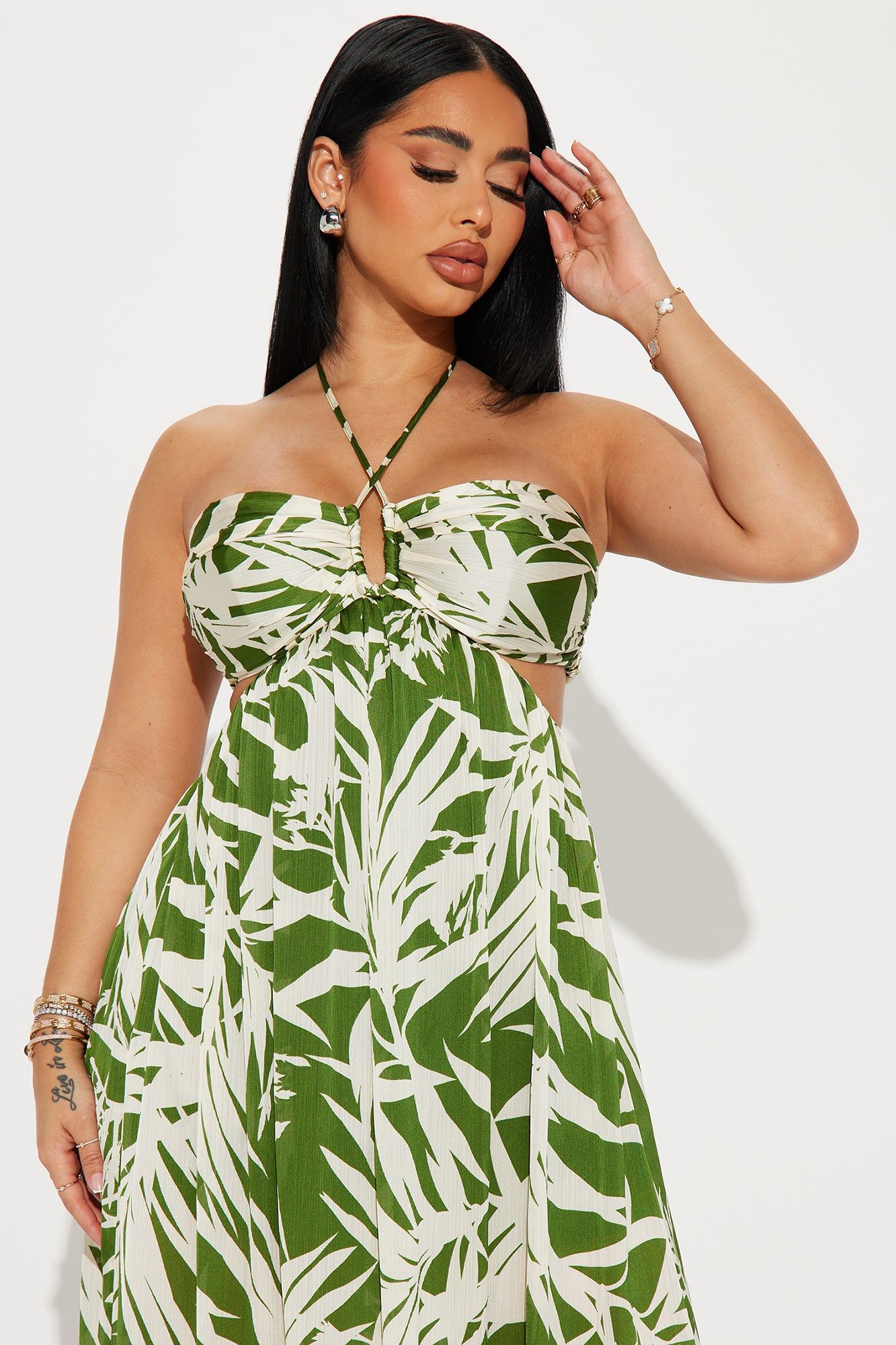 Tropical Satin Maxi Dress - Green/combo sold by Fashion Nova product image thumbnail 2