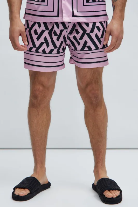 Bixby Geometric Swim Trunks - Black/Pink sold by Fashion Nova