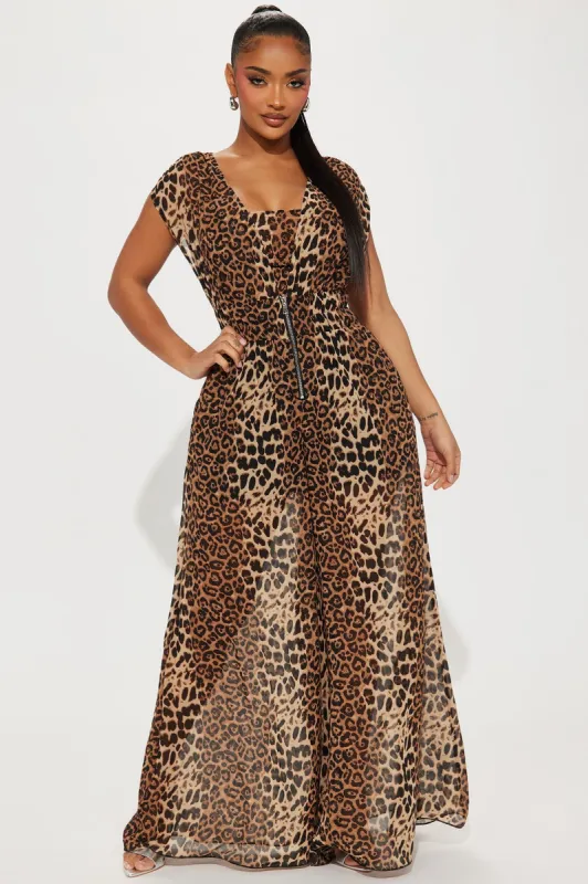 Center Stage Jumpsuit - Brown/combo sold by Fashion Nova