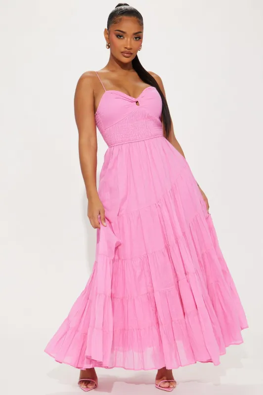 Everly Tiered Maxi Dress - Hot Pink sold by Fashion Nova